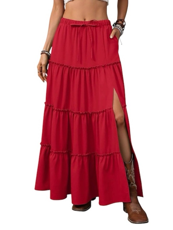 Dresses & Skirts - Tiered Maxi Skirt with Side Slit